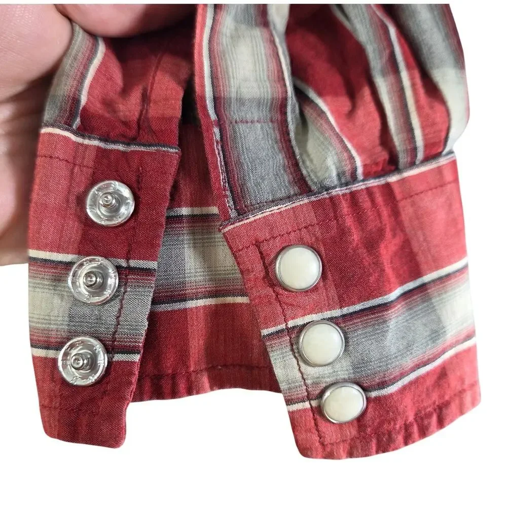 Lucky Brand Red Plaid western pearl snap cowboy long‎ sleeve button up